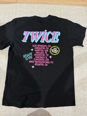 TWICE Tour Tee in Black with Pink & Teal Graphic